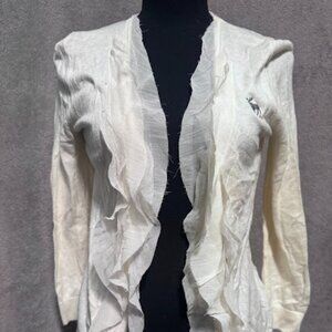 Abercrombie & Fitch Ruffle Open Front Cream Cardigan